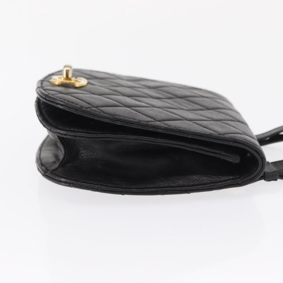 CHANEL Pouch Lamb Skin Black Gold CC Auth 165615