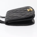 CHANEL Pouch Lamb Skin Black Gold CC Auth 165615-5