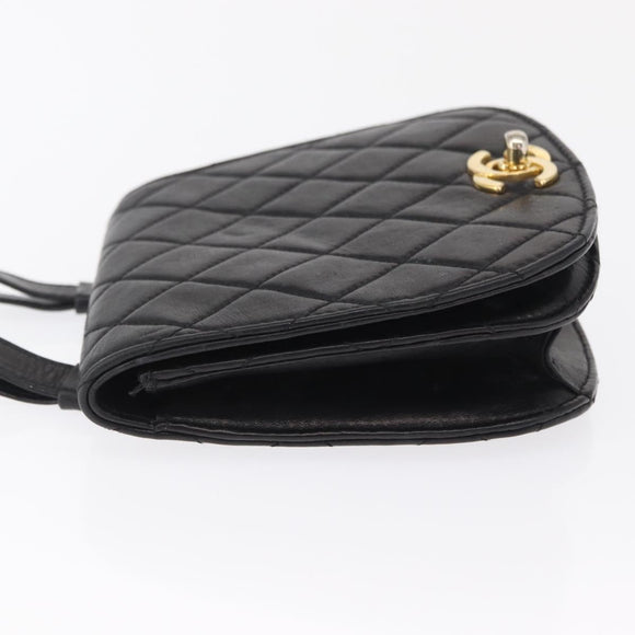CHANEL Pouch Lamb Skin Black Gold CC Auth 165615