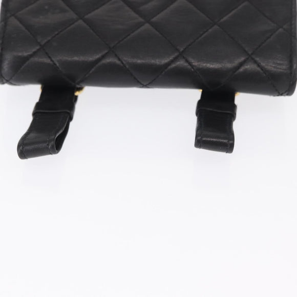 CHANEL Pouch Lamb Skin Black Gold CC Auth 165615