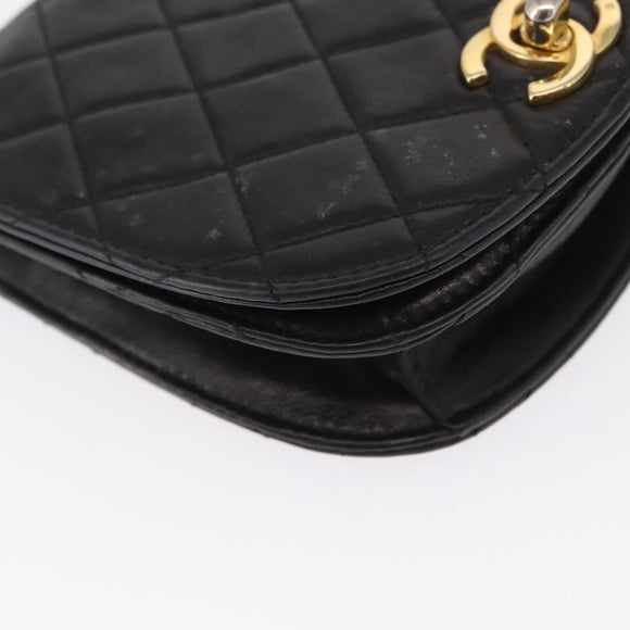 CHANEL Pouch Lamb Skin Black Gold CC Auth 165615