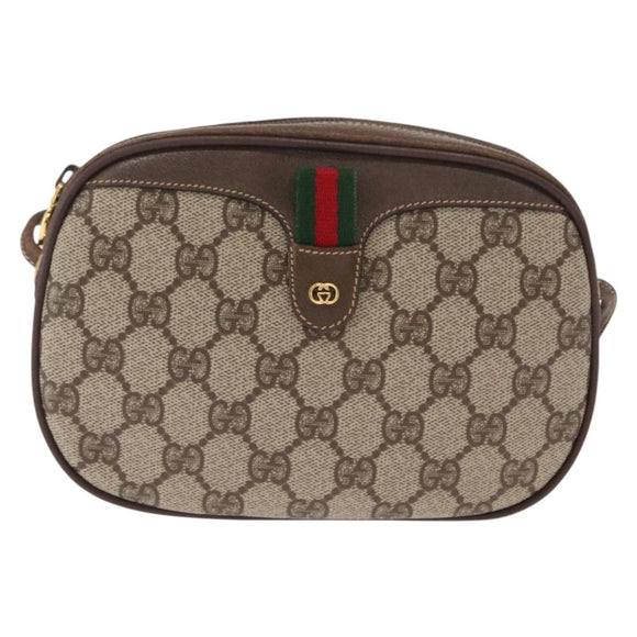 GUCCI GG Supreme Web Sherry Line Bag PVC Beige Gold 007 58 6112 4023 Auth 165618