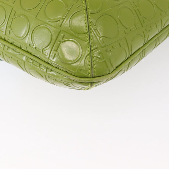 Salvatore Ferragamo Hand Bag Patent leather 2way Green Silver Auth 165620