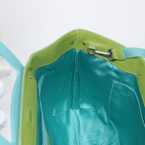 Salvatore Ferragamo Hand Bag Patent leather 2way Green Silver Auth 165620