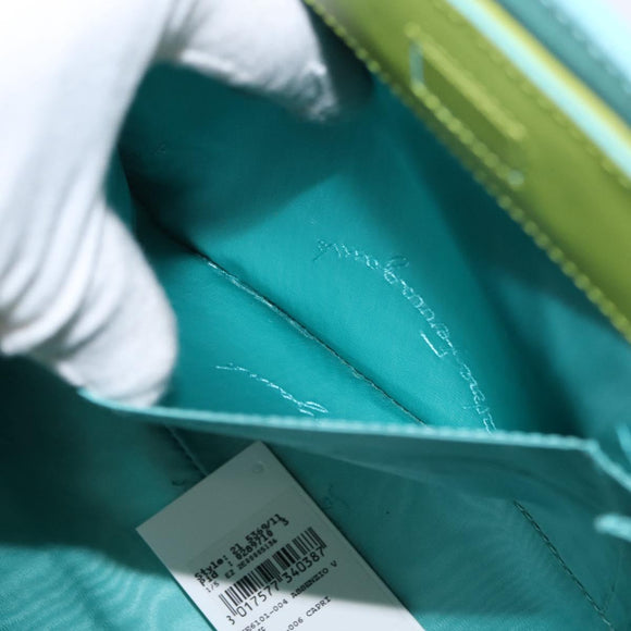 Salvatore Ferragamo Hand Bag Patent leather 2way Green Silver Auth 165620