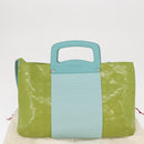 Salvatore Ferragamo Hand Bag Patent leather 2way Green Silver Auth 165620-26