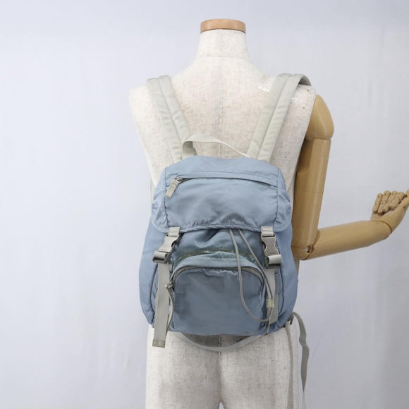 PRADA Backpack Nylon Light Blue Silver Auth 165621