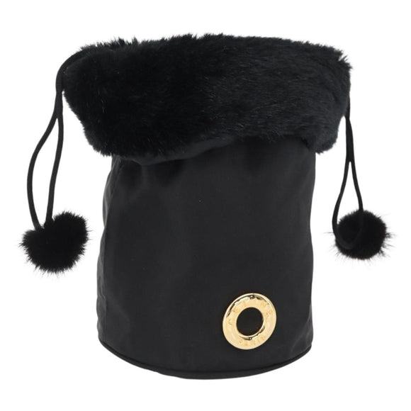 CELINE Pouch Nylon Black Gold Auth 165627