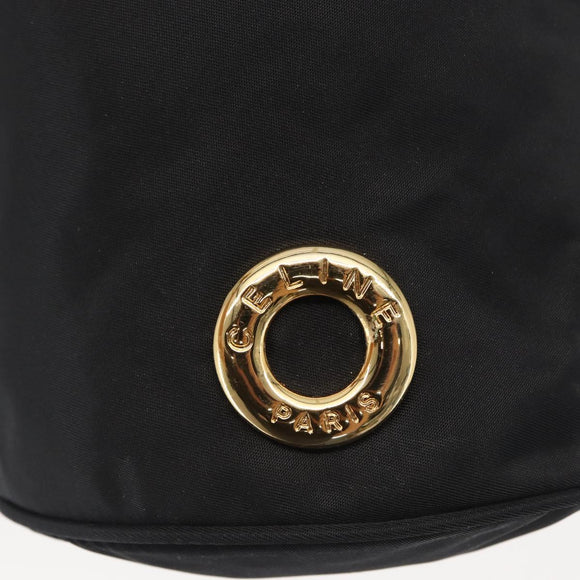 CELINE Pouch Nylon Black Gold Auth 165627