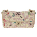 CHANEL Matelasse 25 Single Flap Chain Bag Canvas Beige Gold CC Auth 165652SAV-2