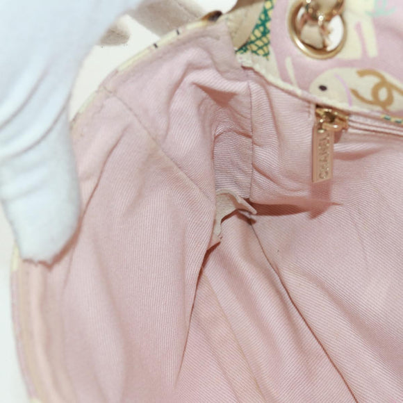 CHANEL Matelasse 25 Single Flap Chain Bag Canvas Beige Gold CC Auth 165652SAV