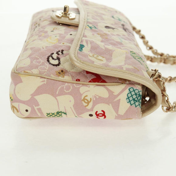 CHANEL Matelasse 25 Single Flap Chain Bag Canvas Beige Gold CC Auth 165652SAV