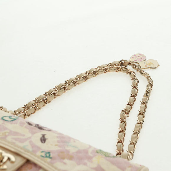 CHANEL Matelasse 25 Single Flap Chain Bag Canvas Beige Gold CC Auth 165652SAV