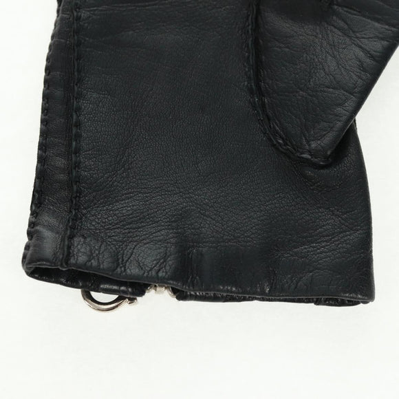 Salvatore Ferragamo Gancini Gloves Leather Black Auth 165653M