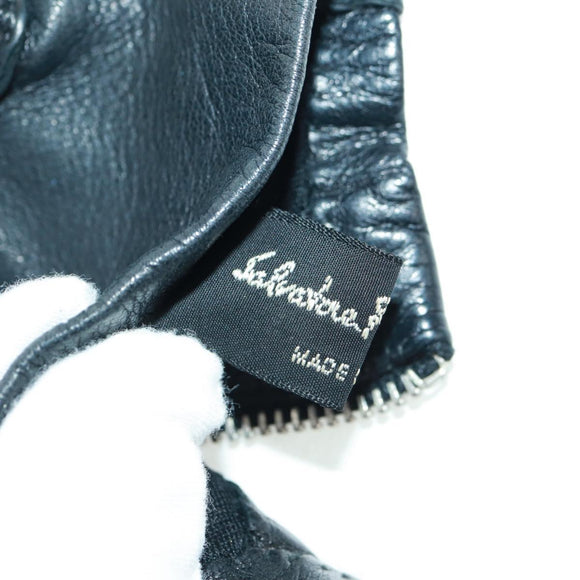 Salvatore Ferragamo Gancini Gloves Leather Black Auth 165653M