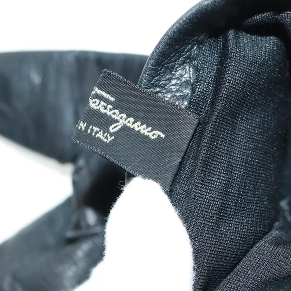 Salvatore Ferragamo Gancini Gloves Leather Black Auth 165653M