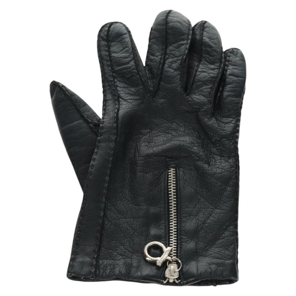Salvatore Ferragamo Gancini Gloves Leather Black Auth 165653M
