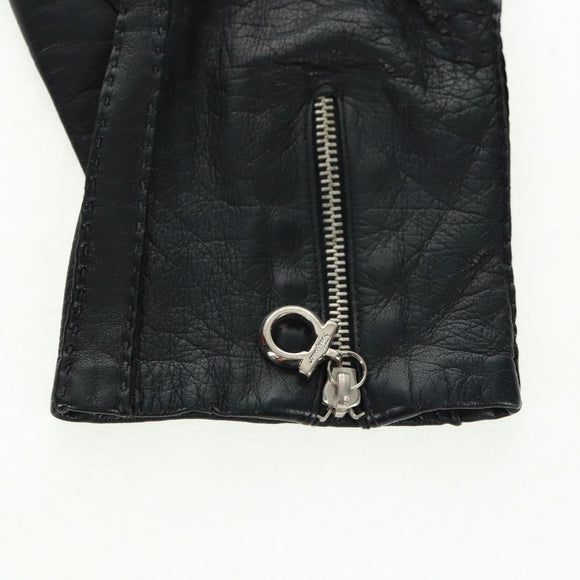 Salvatore Ferragamo Gancini Gloves Leather Black Auth 165653M