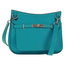 HERMES Gypsy Shiel 28 Shoulder Bag Swift Turquoise Blue Silver Auth 165659SM