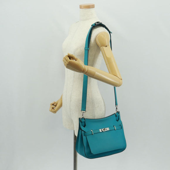 HERMES Gypsy Shiel 28 Shoulder Bag Swift Turquoise Blue Silver Auth 165659SM
