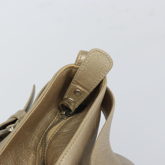 Salvatore Ferragamo Gancini Hand Bag Leather Gold Auth 165661