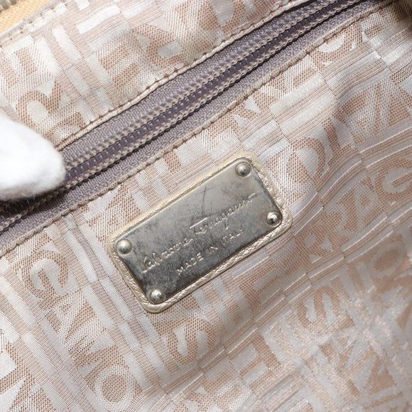 Salvatore Ferragamo Gancini Hand Bag Leather Gold Auth 165661