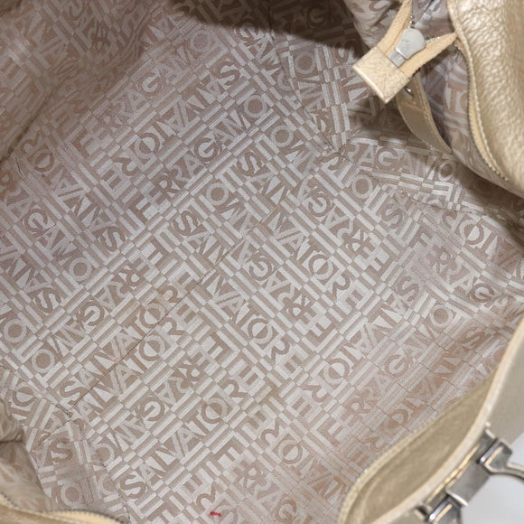 Salvatore Ferragamo Gancini Hand Bag Leather Gold Auth 165661