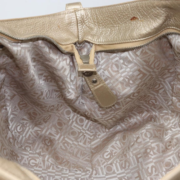 Salvatore Ferragamo Gancini Hand Bag Leather Gold Auth 165661