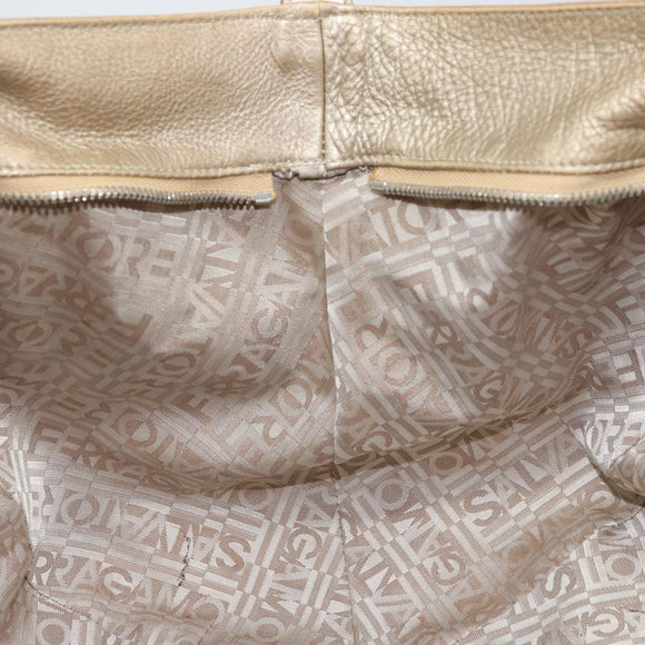 Salvatore Ferragamo Gancini Hand Bag Leather Gold Auth 165661