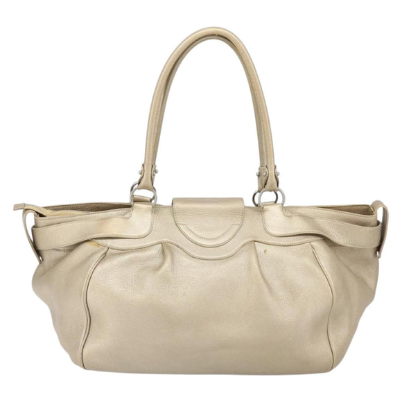 Salvatore Ferragamo Gancini Hand Bag Leather Gold Auth 165661
