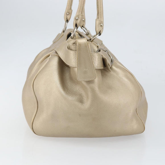 Salvatore Ferragamo Gancini Hand Bag Leather Gold Auth 165661