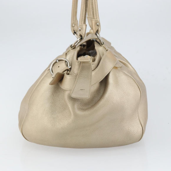 Salvatore Ferragamo Gancini Hand Bag Leather Gold Auth 165661