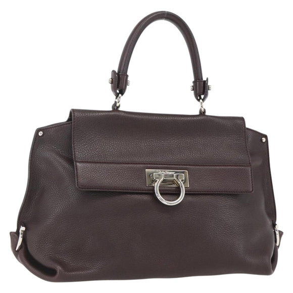 Salvatore Ferragamo Gancini Sofia Bag Leather 2way Dark Brown Silver Auth 165662