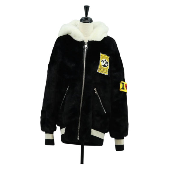 DOLCE&GABBANA Panda Hooded Jacket Black White Auth 165667SM