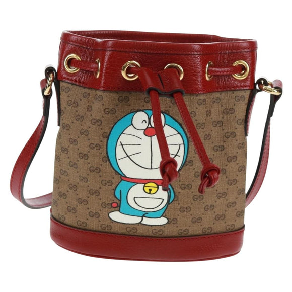 GUCCI × Doraemon Micro GG Supreme Shoulder Bag PVC Beige 647801 Auth 165675SM