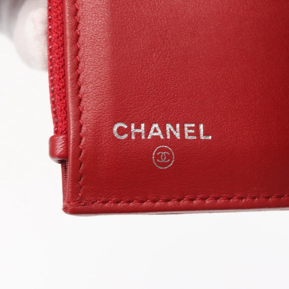 CHANEL Matelasse Mademoiselle Wallet Lamb Skin Red Silver CC Auth 165720