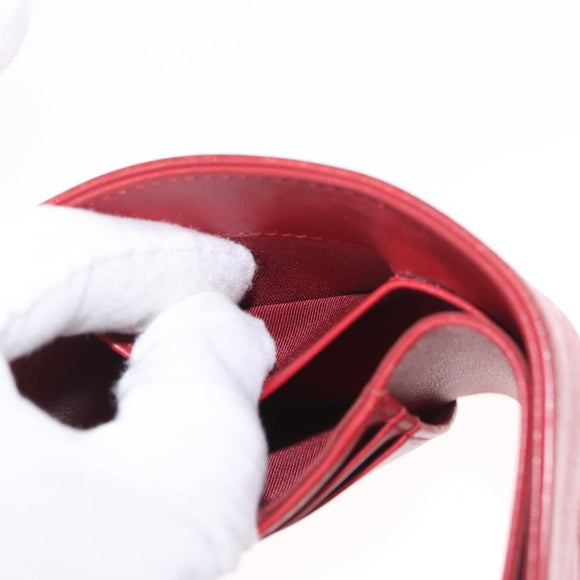 CHANEL Matelasse Mademoiselle Wallet Lamb Skin Red Silver CC Auth 165720