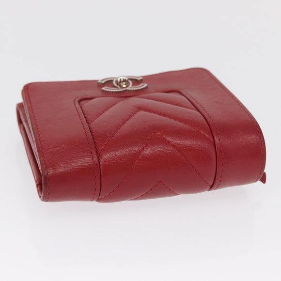 CHANEL Matelasse Mademoiselle Wallet Lamb Skin Red Silver CC Auth 165720