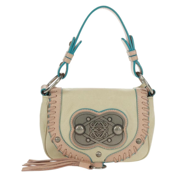 LOEWE Hand Bag Leather Ivory Auth 165728V