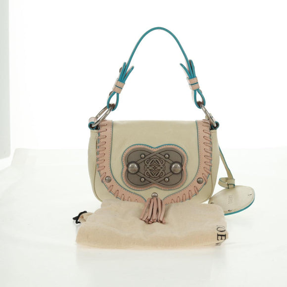 LOEWE Hand Bag Leather Ivory Auth 165728V
