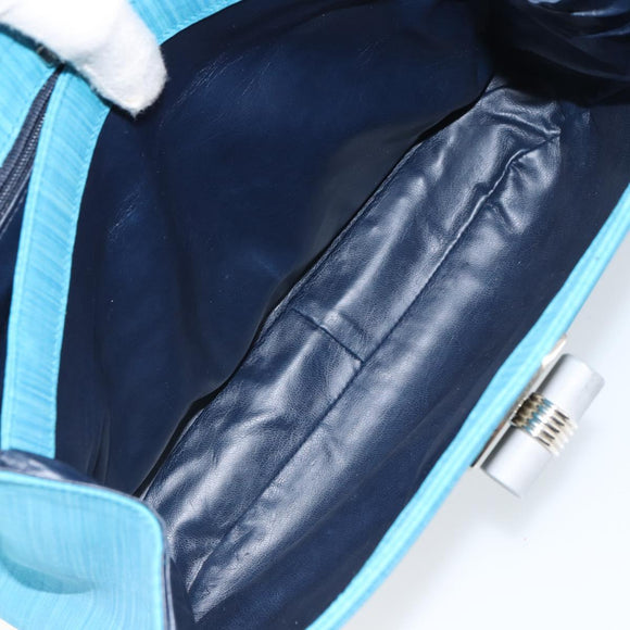 BALLY Hand Bag Nylon Blue Silver Auth 165750