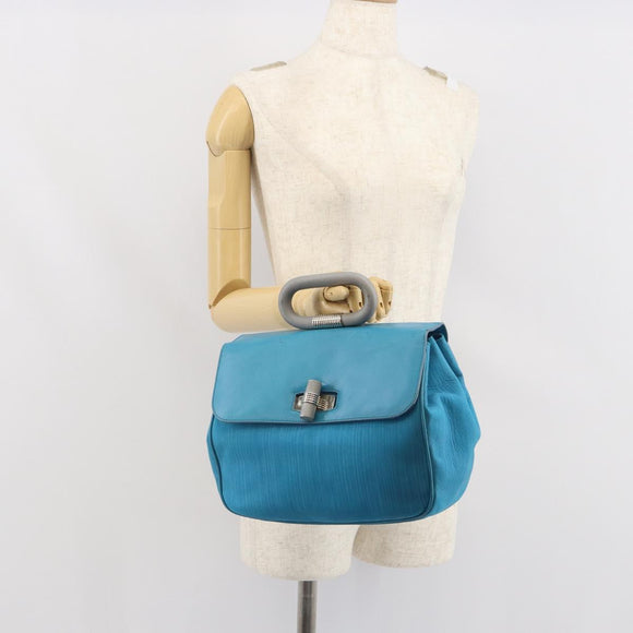 BALLY Hand Bag Nylon Blue Silver Auth 165750