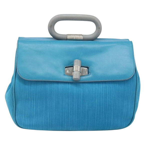 BALLY Hand Bag Nylon Blue Silver Auth 165750