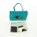 PRADA Hand Bag Suede Turquoise Blue Gold Auth 165751SAV-12