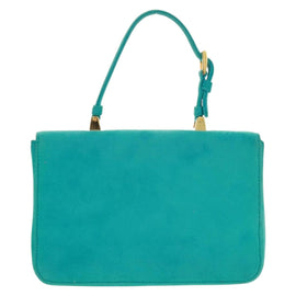 PRADA Hand Bag Suede Turquoise Blue Gold Auth 165751V - 0