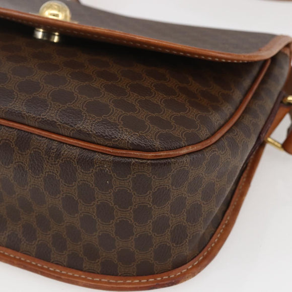 CELINE Macadam Canvas Shoulder Bag PVC Leather Brown Gold Auth 165760