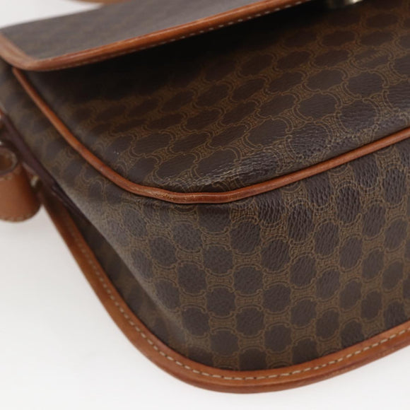 CELINE Macadam Canvas Shoulder Bag PVC Leather Brown Gold Auth 165760