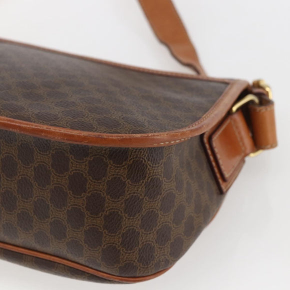CELINE Macadam Canvas Shoulder Bag PVC Leather Brown Gold Auth 165760