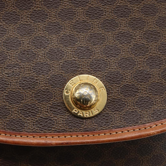 CELINE Macadam Canvas Shoulder Bag PVC Leather Brown Gold Auth 165760