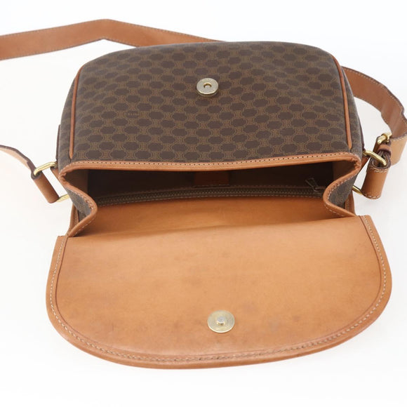 CELINE Macadam Canvas Shoulder Bag PVC Leather Brown Gold Auth 165760